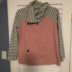 Striped Pink and Gray Pullover Hoodie